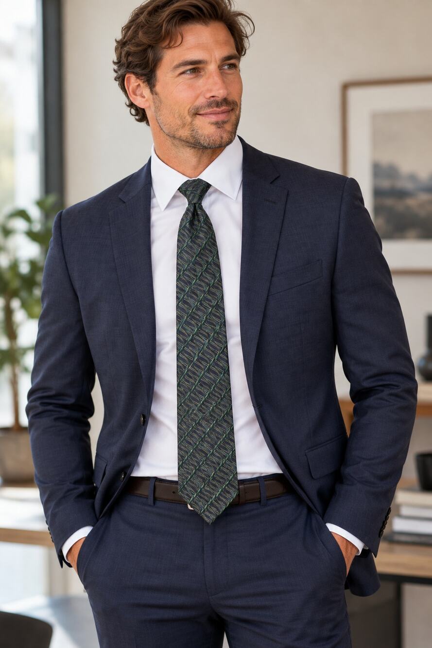Cocktail Collection Men's Silk Necktie Green Navy Blue 69" Long